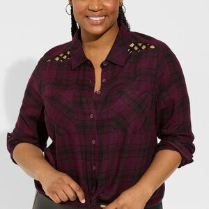 Torrid LIKE NEW Brushed Acrylic Flannel Button Up Tunic w/ shoulder detail 2X
